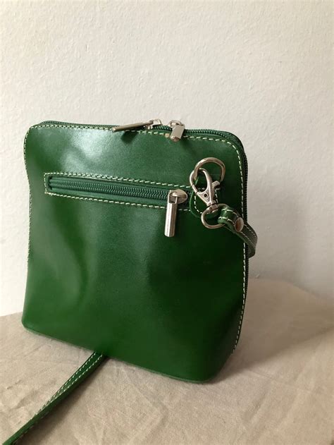 Vintage Green Leather Crossbody Pocketbook, .